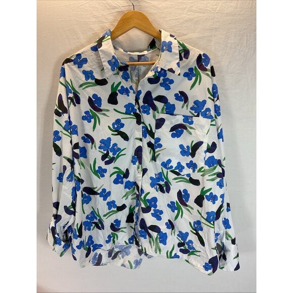 Christian Wijnants Antwerp top Size 38 Poplin Blue floral oversize preppy US M/L - Picture 1 of 9